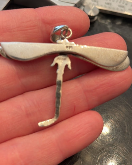 stunning vintage Sterling silver 925 Dragon fly large necklace pendant