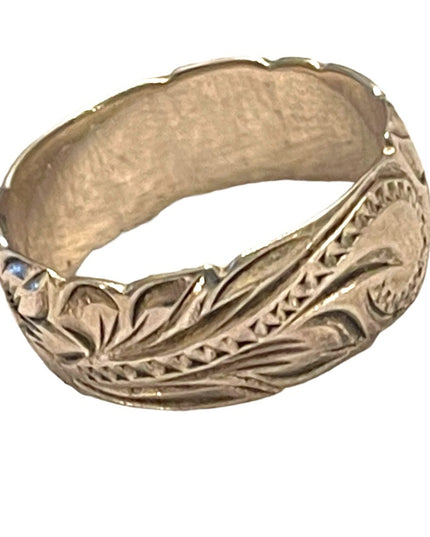 Vintage 1970s Sterling silver 925 flower etched handmade Southwestern band ring