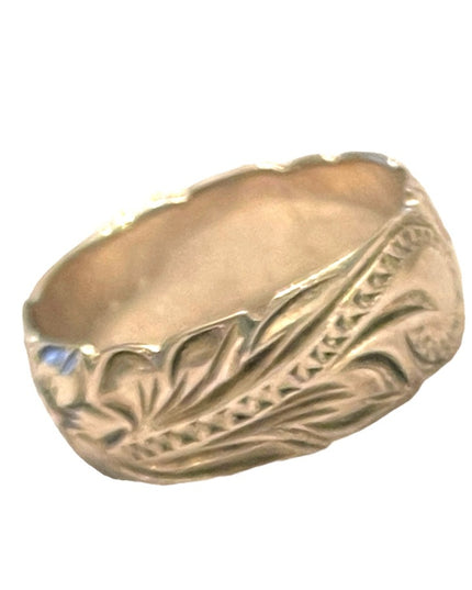 Vintage 1970s Sterling silver 925 flower etched handmade Southwestern band ring