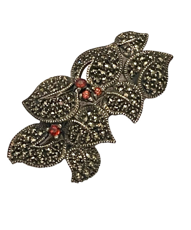 Vintage sterling silver, marcasite & Garnet brooch