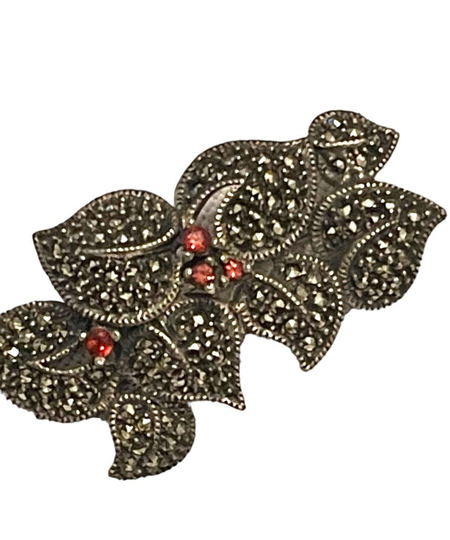 Vintage sterling silver, marcasite & Garnet brooch