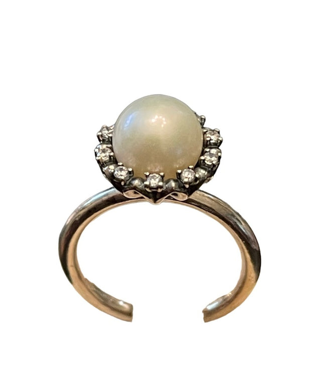 Stunning sterling silver 925 Pearl CZ Pandora Everlasting Grace ring