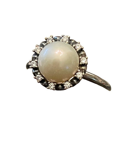 Stunning sterling silver 925 Pearl CZ Pandora Everlasting Grace ring