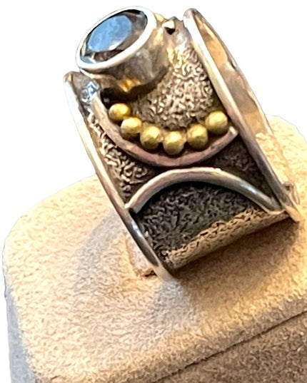 Sterling silver 925 INDIA Handmade artisan quartz ring cigar band