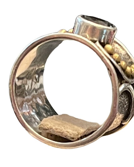 Sterling silver 925 INDIA Handmade artisan quartz ring cigar band