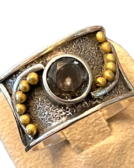 Sterling silver 925 INDIA Handmade artisan quartz ring cigar band