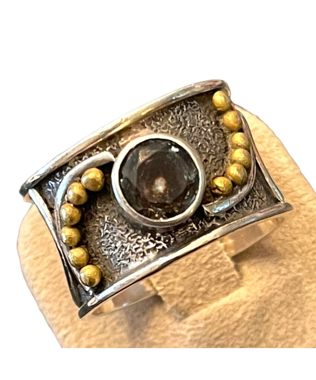 Sterling silver 925 INDIA Handmade artisan quartz ring cigar band