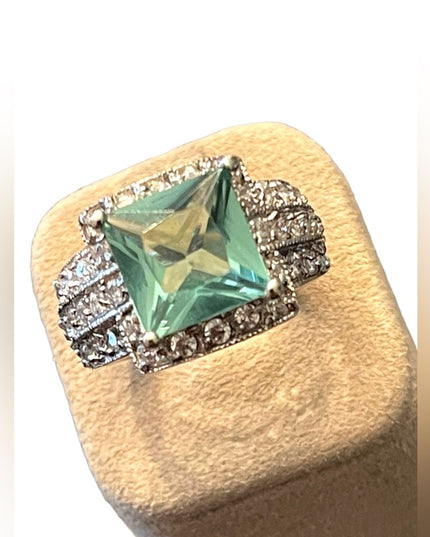 Sterling silver 925 FAS Fancy CZ blue Glass fancy dinner ring