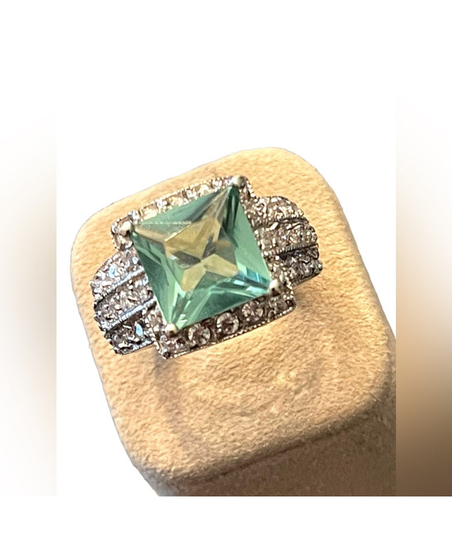 Sterling silver 925 FAS Fancy CZ blue Glass fancy dinner ring