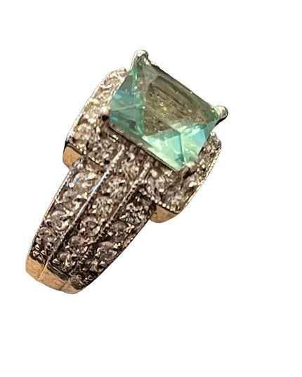 Sterling silver 925 FAS Fancy CZ blue Glass fancy dinner ring