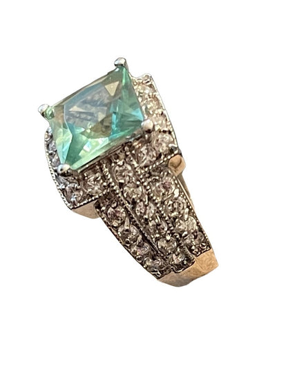 Sterling silver 925 FAS Fancy CZ blue Glass fancy dinner ring