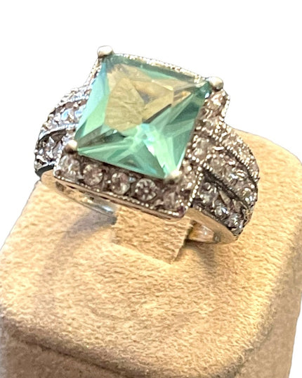 Sterling silver 925 FAS Fancy CZ blue Glass fancy dinner ring