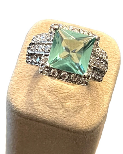 Sterling silver 925 FAS Fancy CZ blue Glass fancy dinner ring