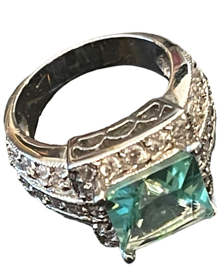 Sterling silver 925 FAS Fancy CZ blue Glass fancy dinner ring
