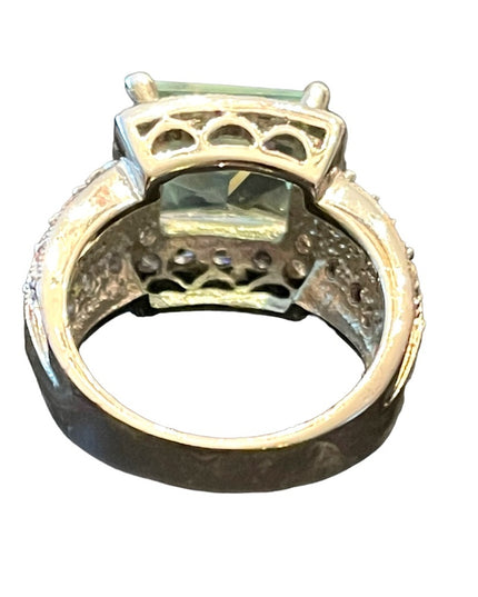 Sterling silver 925 FAS Fancy CZ blue Glass fancy dinner ring