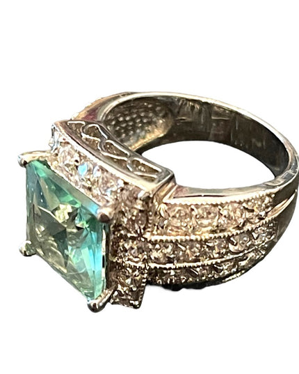 Sterling silver 925 FAS Fancy CZ blue Glass fancy dinner ring