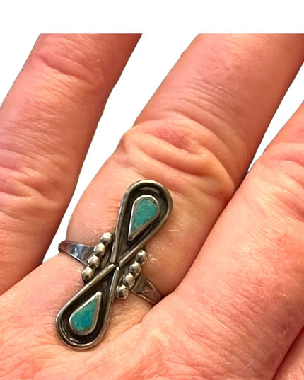 Vintage 1970s Sterling silver 925 green turquoise Southwestern ring