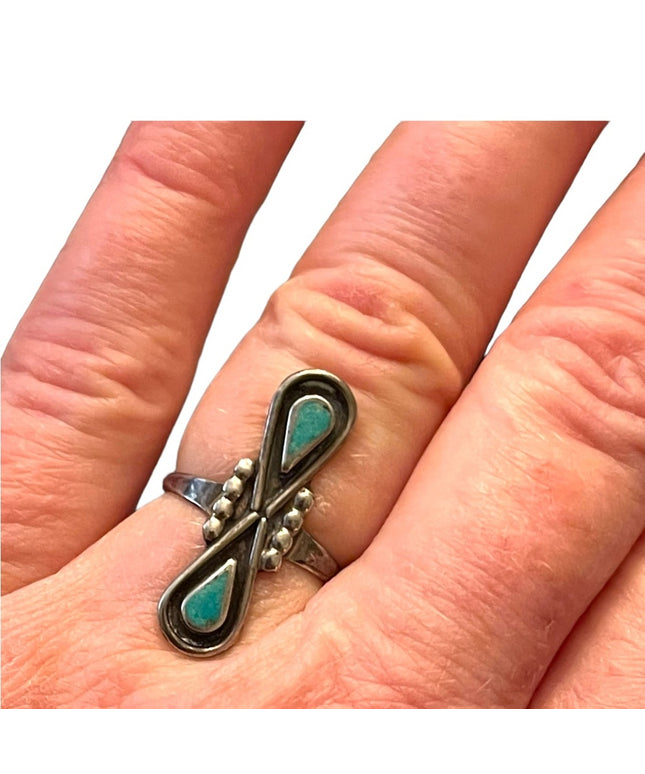 Vintage 1970s Sterling silver 925 green turquoise Southwestern ring