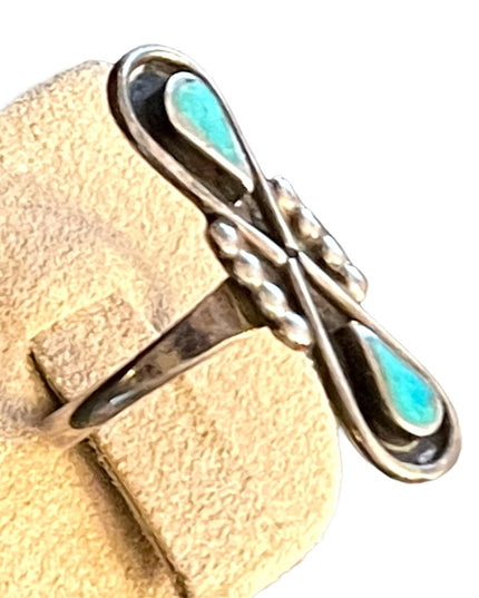 Vintage 1970s Sterling silver 925 green turquoise Southwestern ring