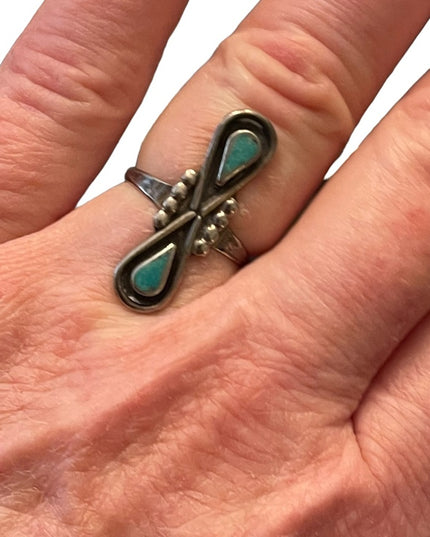 Vintage 1970s Sterling silver 925 green turquoise Southwestern ring