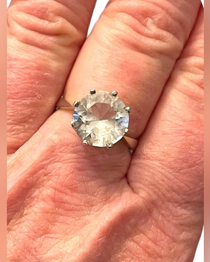 Vintage stunning 835 Silver large CZ glass fancy dinner ring