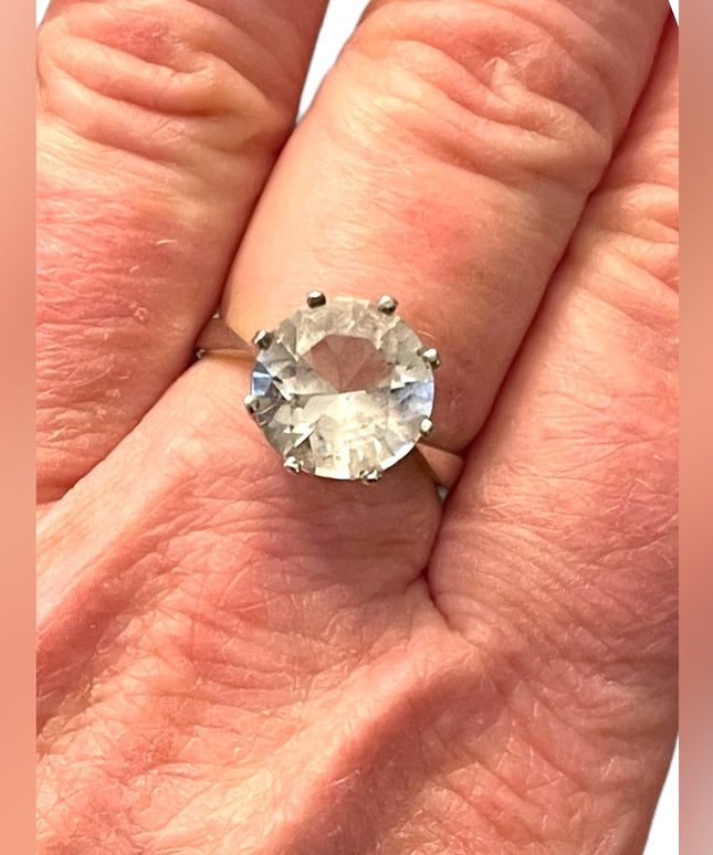 Vintage stunning 835 Silver large CZ glass fancy dinner ring
