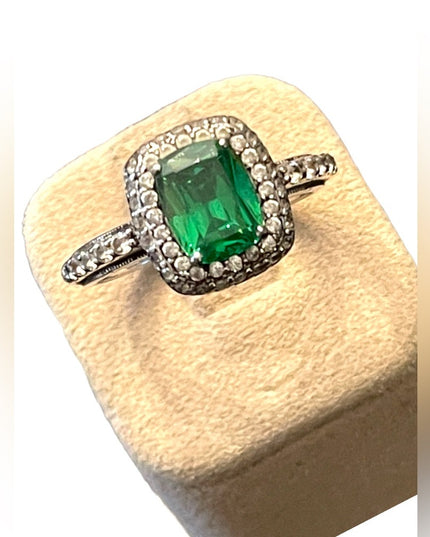Sterling silver 925 Tacori Fancy green glass CZ dinner ring