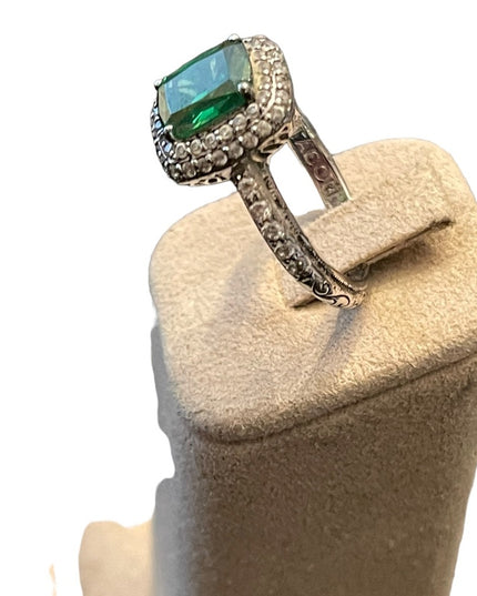 Sterling silver 925 Tacori Fancy green glass CZ dinner ring