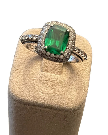 Sterling silver 925 Tacori Fancy green glass CZ dinner ring