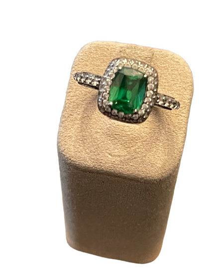 Sterling silver 925 Tacori Fancy green glass CZ dinner ring