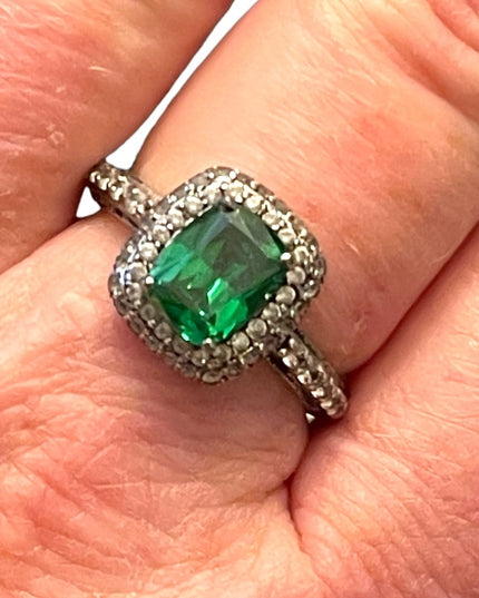 Sterling silver 925 Tacori Fancy green glass CZ dinner ring