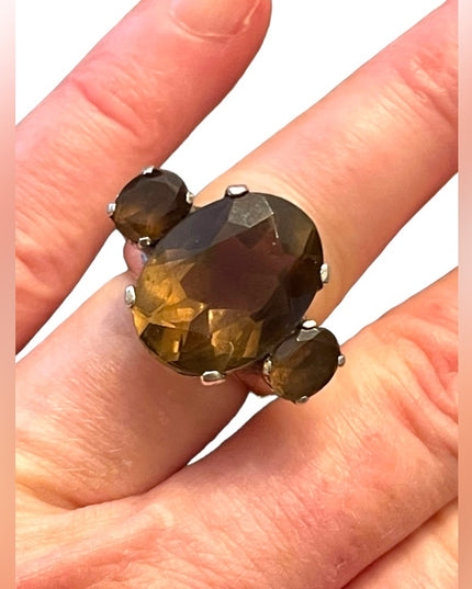 Stunning vintage Large quartz topaz dinner ring chunky sterling silver 925