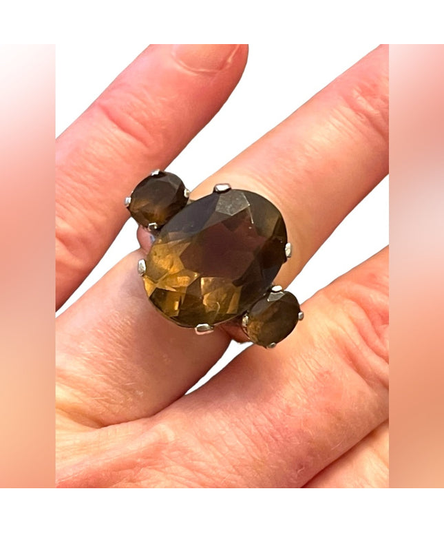 Stunning vintage Large quartz topaz dinner ring chunky sterling silver 925