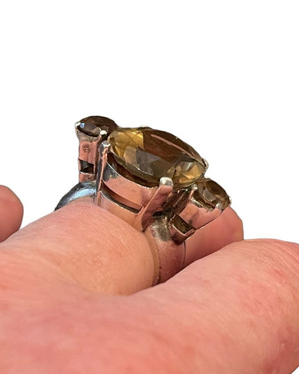 Stunning vintage Large quartz topaz dinner ring chunky sterling silver 925
