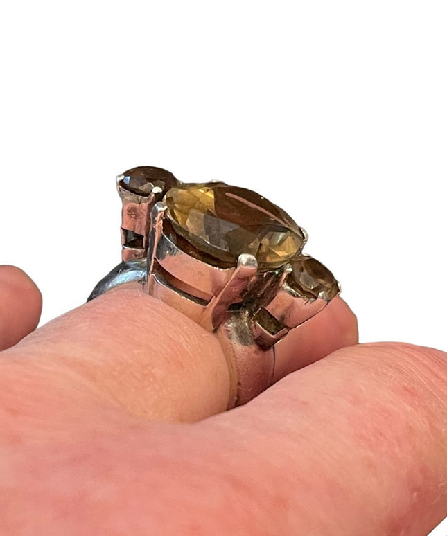 Stunning vintage Large quartz topaz dinner ring chunky sterling silver 925