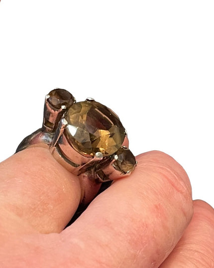 Stunning vintage Large quartz topaz dinner ring chunky sterling silver 925
