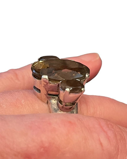 Stunning vintage Large quartz topaz dinner ring chunky sterling silver 925