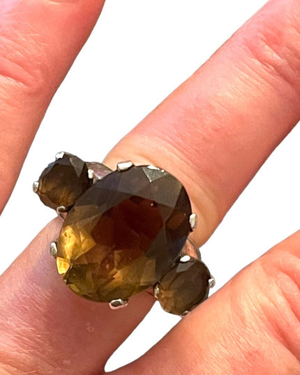 Stunning vintage Large quartz topaz dinner ring chunky sterling silver 925