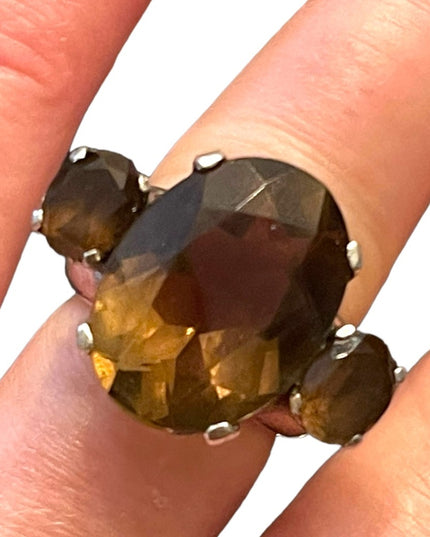 Stunning vintage Large quartz topaz dinner ring chunky sterling silver 925