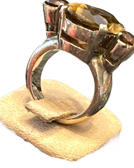 Stunning vintage Large quartz topaz dinner ring chunky sterling silver 925