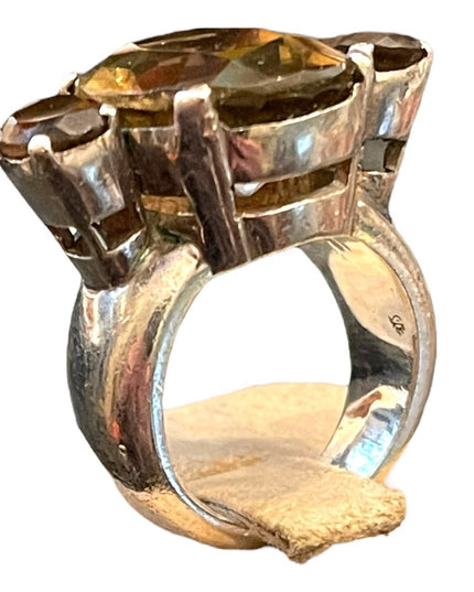 Stunning vintage Large quartz topaz dinner ring chunky sterling silver 925