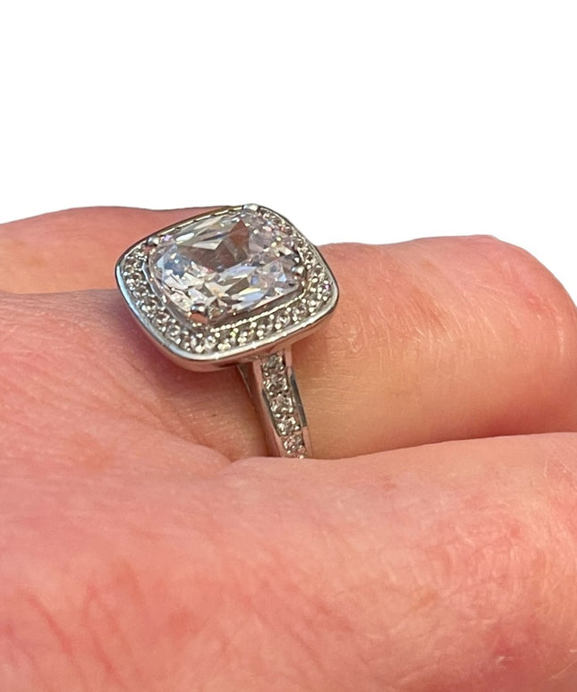 Lovely sterling silver 925 Fancy CZ engagement ring or RH dinner cluster