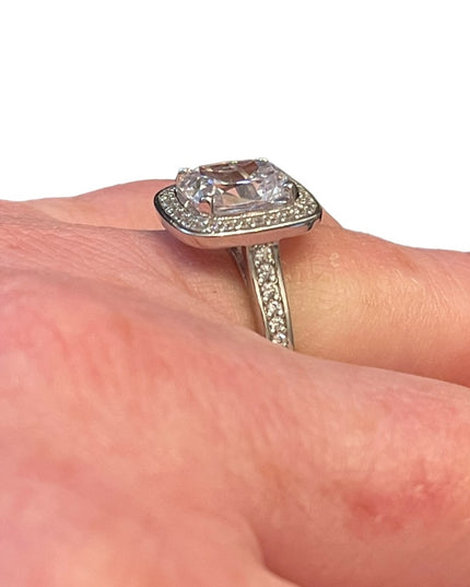 Lovely sterling silver 925 Fancy CZ engagement ring or RH dinner cluster