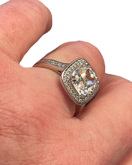 Lovely sterling silver 925 Fancy CZ engagement ring or RH dinner cluster
