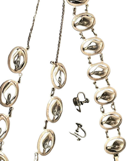 Art Deco vintage Dancraft art deco Sterling silver 925 Cala Lily SET Parure