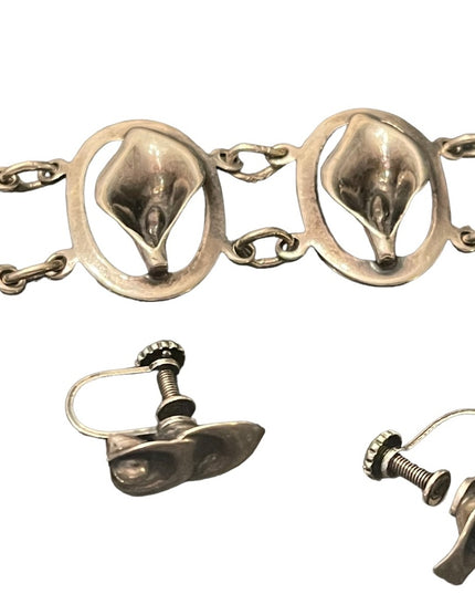 Art Deco vintage Dancraft art deco Sterling silver 925 Cala Lily SET Parure