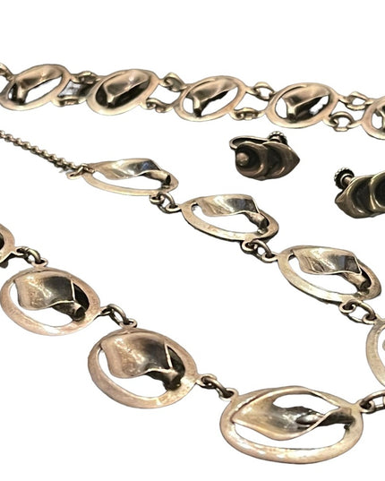 Art Deco vintage Dancraft art deco Sterling silver 925 Cala Lily SET Parure