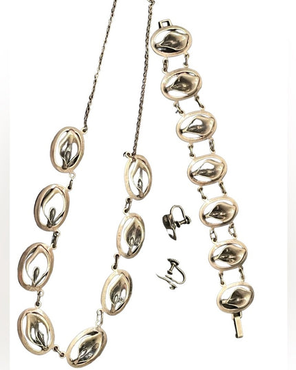 Art Deco vintage Dancraft art deco Sterling silver 925 Cala Lily SET Parure