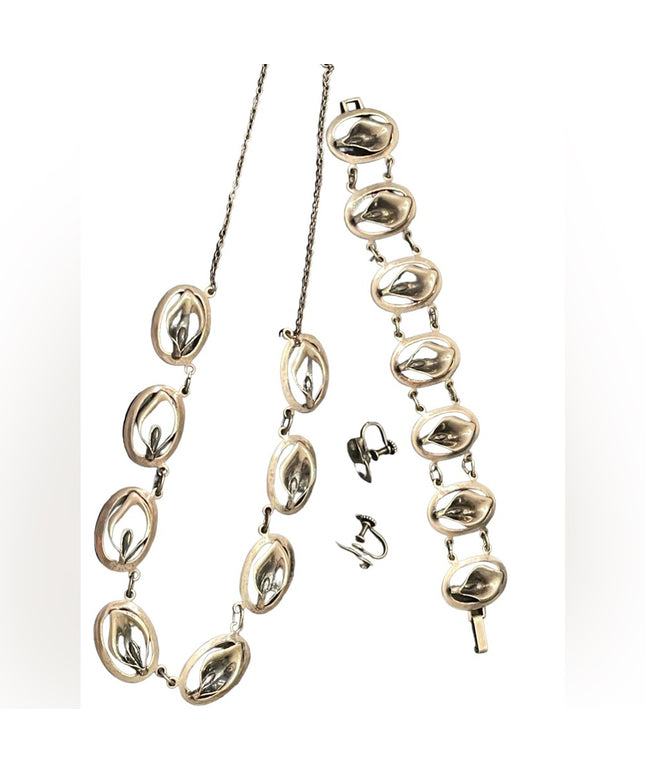 Art Deco vintage Dancraft art deco Sterling silver 925 Cala Lily SET Parure