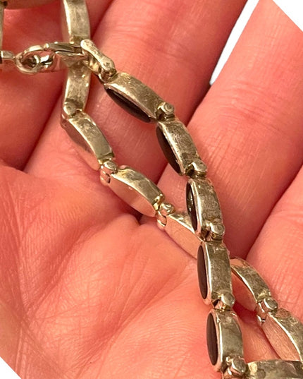 Lovely sterling silver solid 925 Heavy black onyx link bracelet